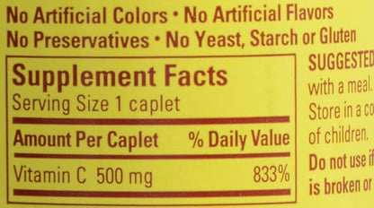 Nature Made Vitamin C 500 mg Caplets 100 Ct (Pack of 4)
