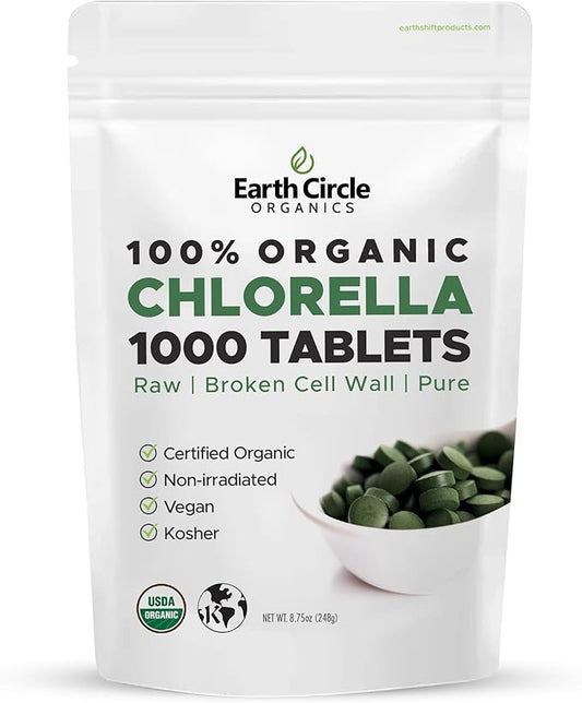 Organic Chlorella Tablets 1,000 Count | High Potency Superfood | Chlorophyll Pills from 100% Pure Green Algae | Broken Cell Wall for Max Absorption | Vegan, Kosher, Non-GMO | 4 Tabs per Day (1-Pack)