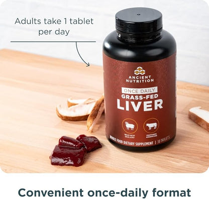 Ancient Nutrition Organ Supplements, Once Daily Grass-Fed and Wild Organ Complex Capsules, Beef & Lamb Liver, Supports Healthy Blood, Gut, and Liver, 30 Ct