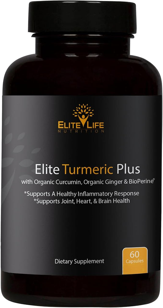 Elite Turmeric Plus - 1700mg Organic Turmeric, Organic Curcumin and Organic Ginger with Bioperine for Maximum Absorption and Strength - 60 Capsules
