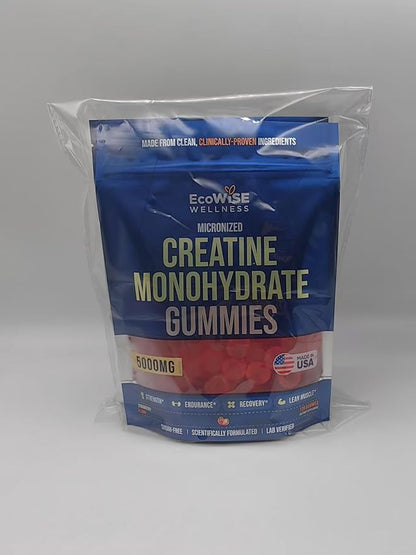 Creatine Monohydrate Gummies 5000 mg, Strawberry Flavor, 120 Sugar-Free Vegan Chews, Creatine Supplement for Daily Routine, Pack of 2