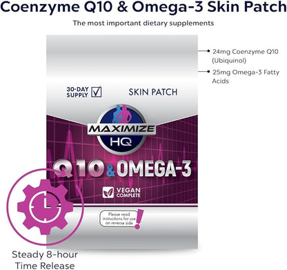 MAXIMIZE HQ Coenzyme Q10 & Omega-3 Patches - Fish Oil - 8 Hour Time-Release - Gluten Free