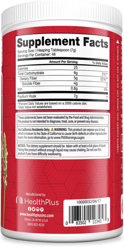 Health Plus Colon Cleanse - Natural Daily Fiber Powder- Gluten Free, Detox, Heart Healthy (12 Ounces, 48 Servings)