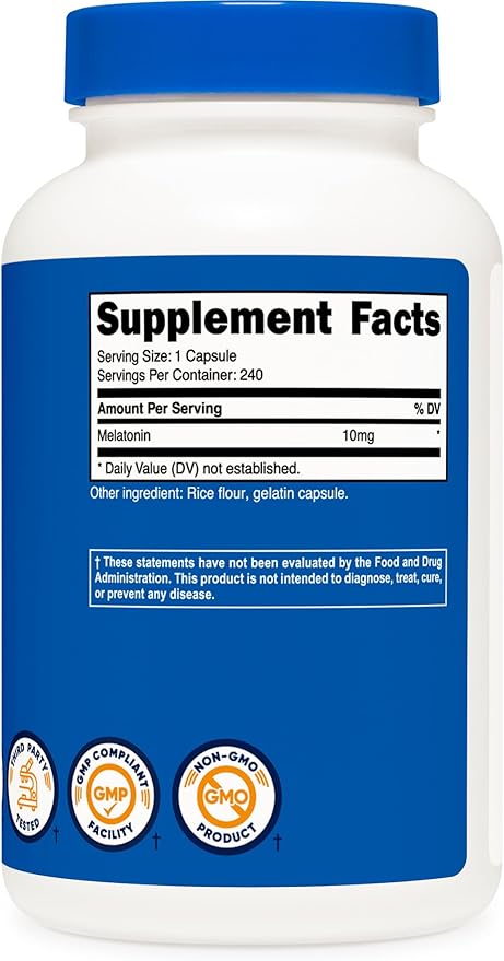 Nutricost Melatonin 10mg, 240 Capsules, Non-GMO & Gluten Free