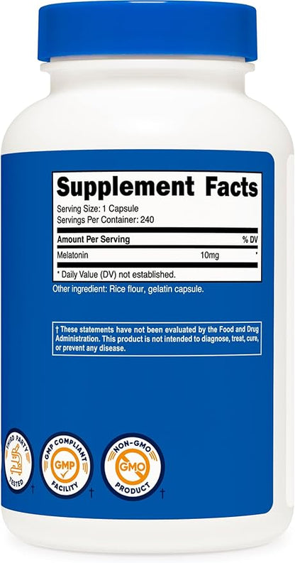 Nutricost Melatonin 10mg, 240 Capsules, Non-GMO & Gluten Free