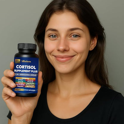 11in1 Cortisol Plus Supplement, 11in1 Ashwagandha and Natural Herbal Complex Vitamin Blend for Daily Mood, Focus and Sleep, Suitable for Women and Men 60 Capsules
