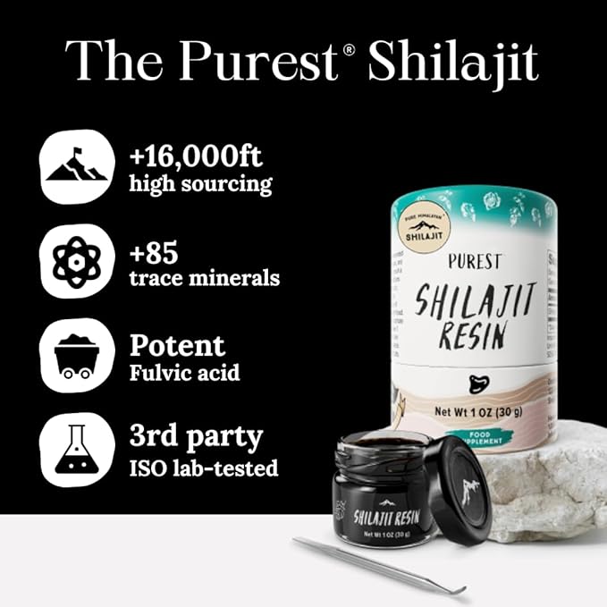 Pure Himalayan Shilajit, High Nutritional Potency, Grade A Shilajit Resin with 85+ Plant-Derived Trace Minerals and Fulvic Acid, Energy & Immune Suport for Men and Women, 3rd Party US Lab Tested (30g)