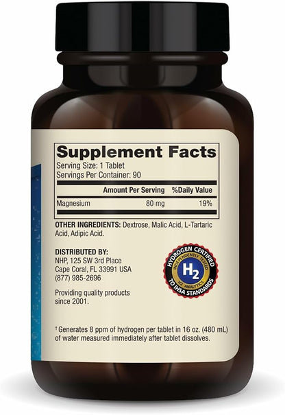 Dr. Mercola H2 Molecular Hydrogen - Supports Healthy Aging, Cellular Energy & Brain Health - with Elemental Magnesium - GMO-Free, Gluten-Free & Soy-Free - 90 Tablets (90 Servings)