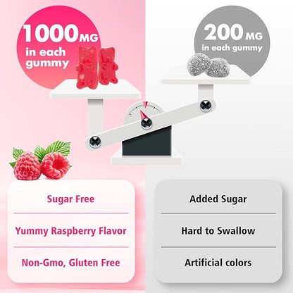 NAC Gummies for Kids & Adults, 1000mg N Acetyl Cysteine Supplement NAC Chewable for Antioxidants & Immune Support, Liver Health, Raspberry Flavor, 60 Count