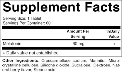 Vitamatic Melatonin 60 mg Fast Dissolve Tablets - 60 Vegan Natural Berry Flavor Tablets - Non-Habit Forming - Non-GMO, Gluten Free (2 Bottles)