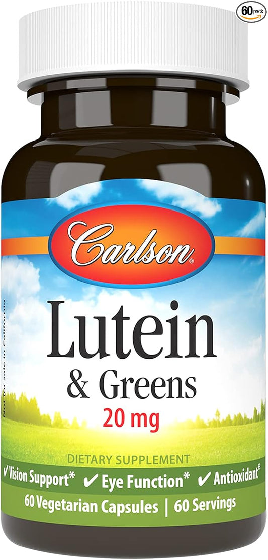Carlson - Lutein & Greens, 20 mg, Vision Support & Eye Function, Antioxidant, 60 Vegetarian Capsules