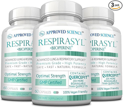 Approved Science® Respirasyl - Lung and Respiratory Support - with Quercefit, Vitamins A,C,D, BioPerine - 3 Month Supply - Made in The USA