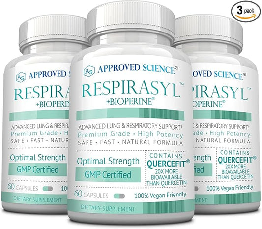 Approved Science® Respirasyl - Lung and Respiratory Support - with Quercefit, Vitamins A,C,D, BioPerine - 3 Month Supply - Made in The USA