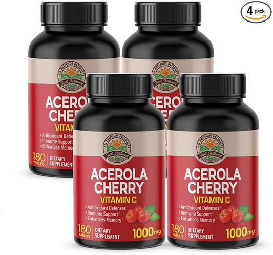 Acerola Cherry Vitamin C 1000mg, Immune Support - 180 Tablets X 4 Bottles (720 Count)