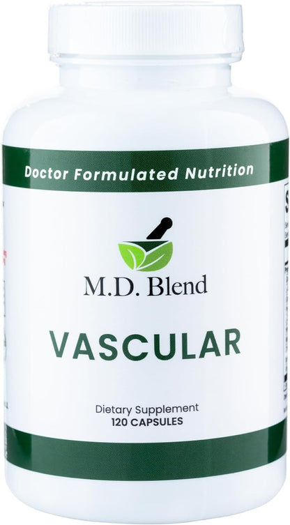 M.D. Vascular - Expert Formulated Supplement - Vascular & Overall Wellness Goals - Proper Flow, Numbers, Balance - Powerful Garlic, Ginger, L-Arginine, Pomegranate - 120 Capsules (Pack of 1)
