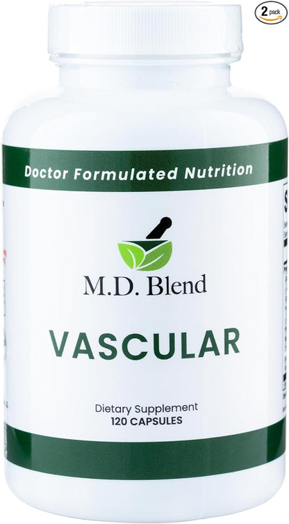 M.D. Vascular - Expert Formulated Supplement - Vascular & Overall Wellness Goals - Proper Flow, Numbers, Balance - Powerful Garlic, Ginger, L-Arginine, Pomegranate - 120 Capsules (Pack of 2)