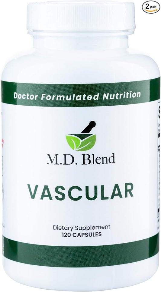 M.D. Vascular - Expert Formulated Supplement - Vascular & Overall Wellness Goals - Proper Flow, Numbers, Balance - Powerful Garlic, Ginger, L-Arginine, Pomegranate - 120 Capsules (Pack of 2)