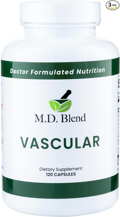 M.D. Vascular - Expert Formulated Supplement - Vascular & Overall Wellness Goals - Proper Flow, Numbers, Balance - Powerful Garlic, Ginger, L-Arginine, Pomegranate - 120 Capsules (Pack of 3)