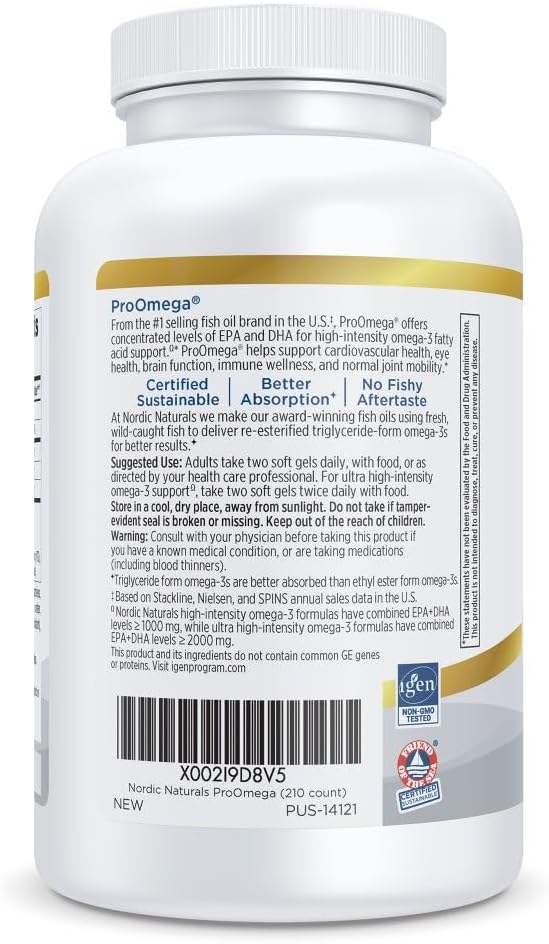 Nordic Naturals ProOmega, Lemon Flavor - 210 Soft Gels - 1000 mg Omega-3 - High-Potency Fish Oil with EPA & DHA - Promotes Brain, Eye, Heart, & Immune Health - Non-GMO - 105 Servings