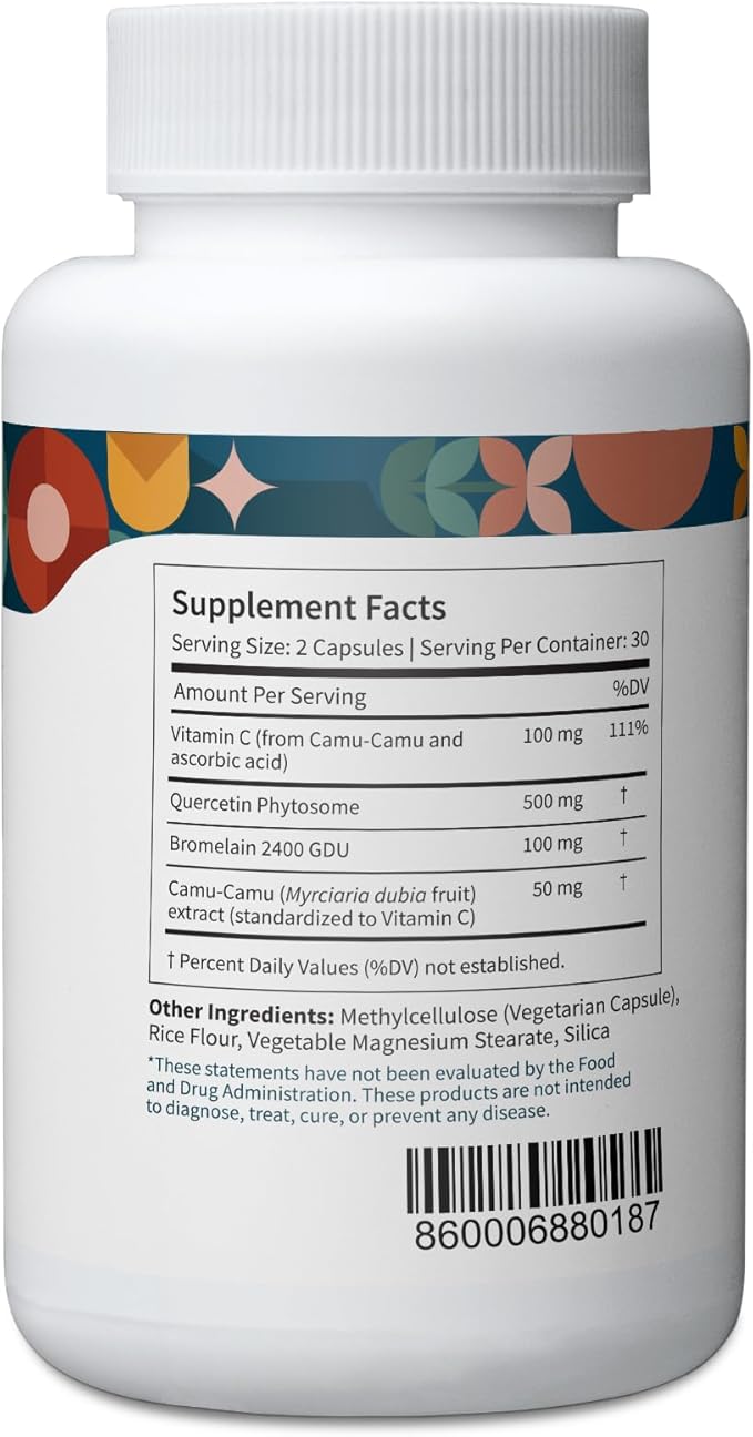 Pattern Wellness Quercetin Supplement with Bromelain - Immune Function & Cellular Health Support - Whole Body Health - Cardiovascular & Cholesterol Health - 60 Non-GMO Capsules