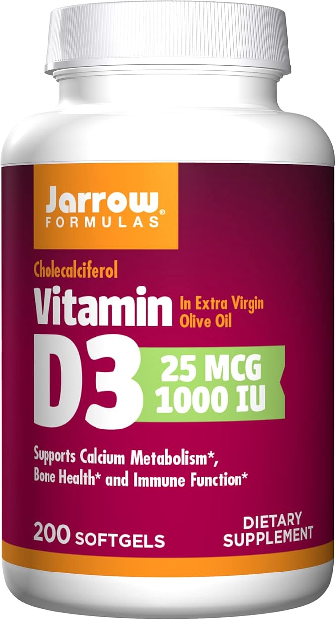 Jarrow Formulas® Vitamin D3 25 mcg, Dietary Supplement, Bone and Joint, Support for Immune Health and Calcium Metabolism, 200 Softgels, 200 Day Supply