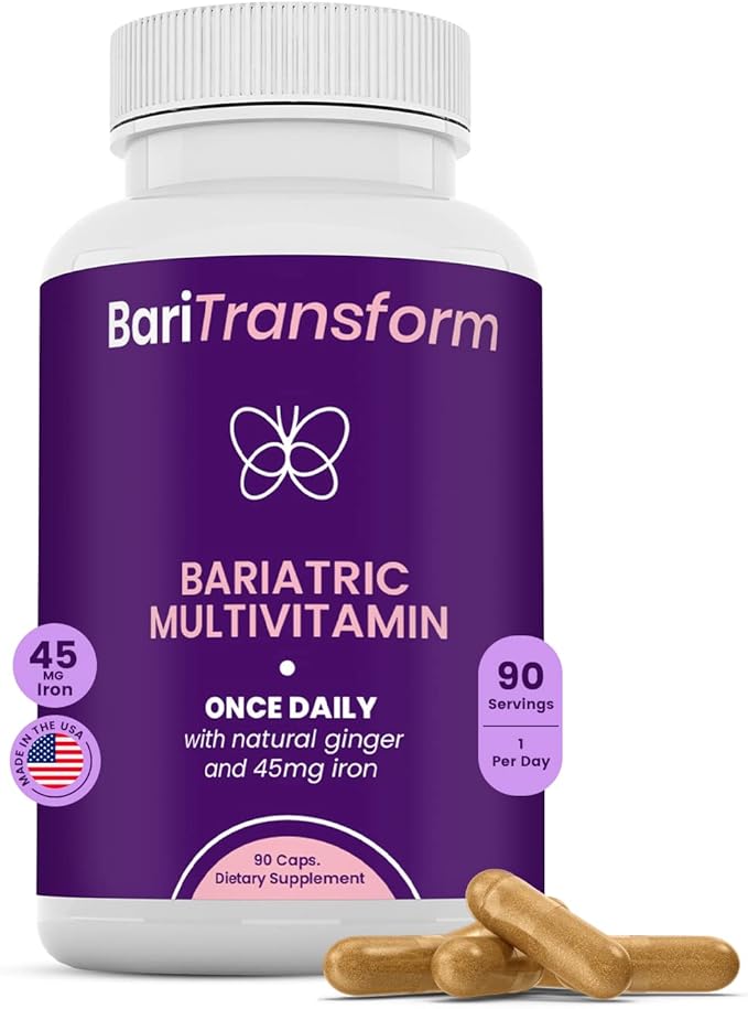 Bariatric Multivitamin with Iron Capsule – 90 Ct – Bariatric Vitamins Multivitamin with Organic Ginger Root for Digestion Support – Once-A-Day Vitamins