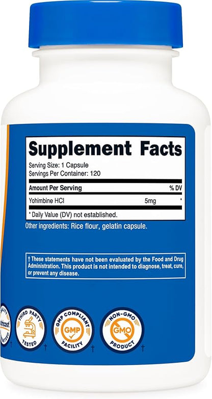 Nutricost Yohimbine HCl 5mg, 120 Capsules - Gluten Free and Non-GMO