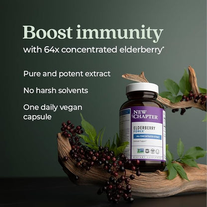 New Chapter Vegan Elderberry Capsules with 64x Concentrated Black Elderberry + Black Currant for Comprehensive Immune Support, Non-GMO Project Verified, Gluten Free, Certified Vegan, 30 Count