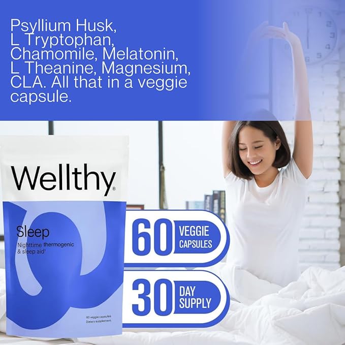 Wellthy Night Time Thermogenic - Vitamin B6, Ashwagandha & Melatonin - Nighttime Thermogenic for Women - Belly Thermogenic - Natural Weight Loss Supplements for Women, 60ct