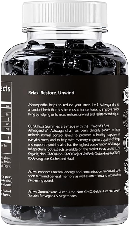 Ashwagandha & Vitamin D Gummy - 60 Count - Mixed Berry, KSM-66, Vegan & Vegetarians, Plant Based, Non-GMO, Gluten-Free & Gelatin Free Relax. Restore. Unwind, (Pack of 1)