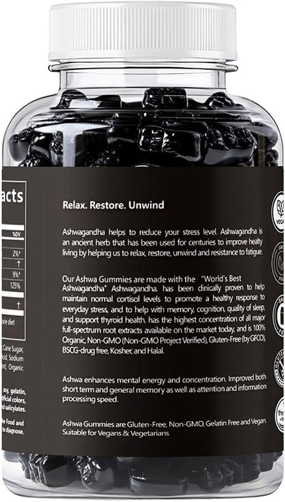 Ashwagandha & Vitamin D Gummy - 60 Count - Mixed Berry, KSM-66, Vegan & Vegetarians, Plant Based, Non-GMO, Gluten-Free & Gelatin Free Relax. Restore. Unwind, (Pack of 1)