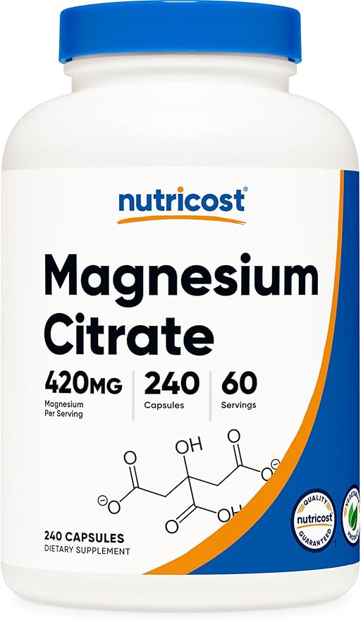 Nutricost Magnesium Citrate 420mg, 240 Veggie Capsules - 60 Servings, Gluten Free, Non-GMO, Vegetarian Friendly