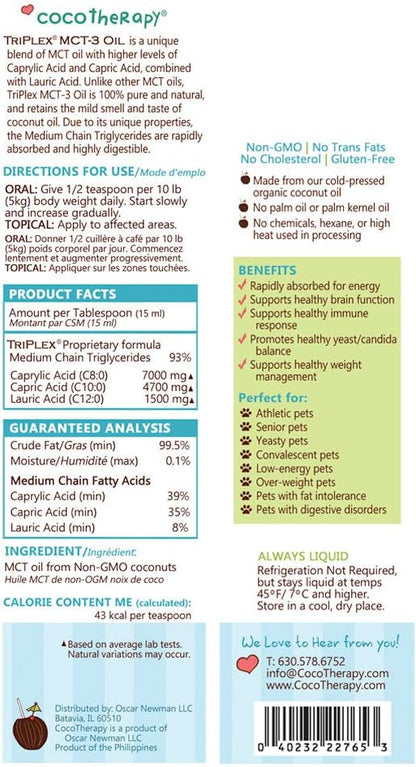 CocoTherapy Triplex MCT-3 Oil, Non-GMO, 100% Pure and Natural, 8 oz.