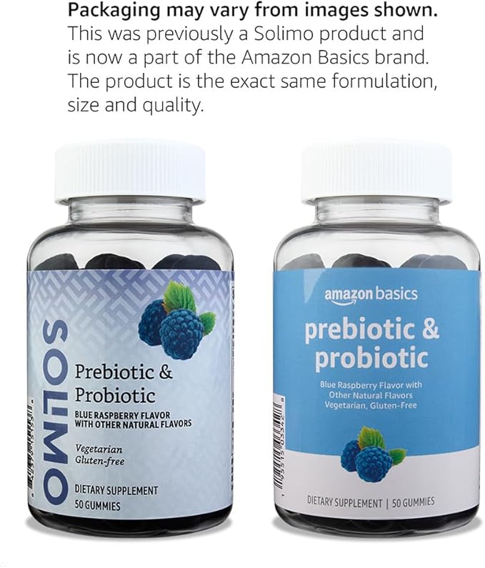 Amazon Basics Prebiotic & Probiotic Gummies, 2 Billion CFU, Blue Raspberry, 50 Count (2 per Serving) (Previously Solimo) (Pack of 2)