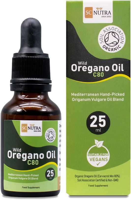 Wild Oregano Oil C80 Soil Association Certified Organic - High Strength 80% Carvacrol - Origanum Vulgare Oil | 25ml / 0.85 Fl oz