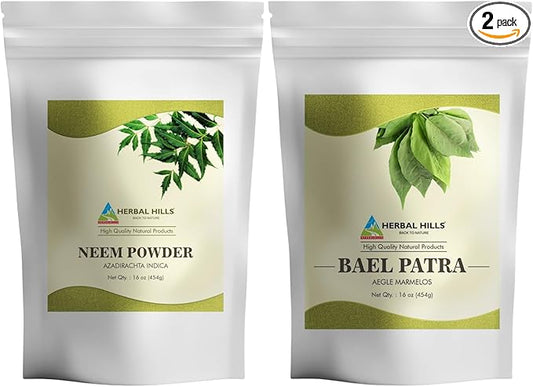 HERBAL HILLS Neem Leaf Powder and Bilva Bael Leaf Powder Pack of 2 Combo