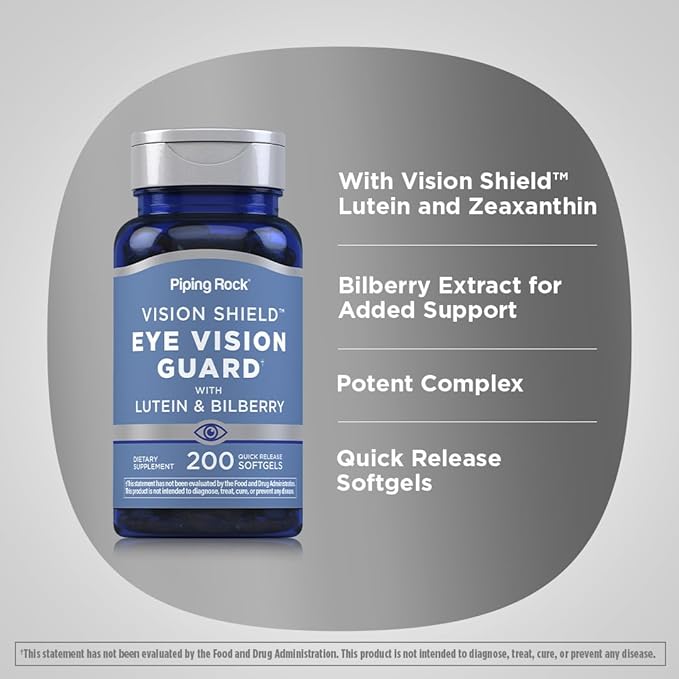 Piping Rock Lutein and Zeaxanthin Supplements | 200 Softgels | with Bilberry Extract | Eye Vision Vitamin | Non-GMO, Gluten Free