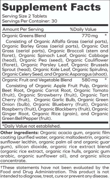 Green Fuel Organic Greens Tablets - Organic Greens, Fruit and Vegetable Blend