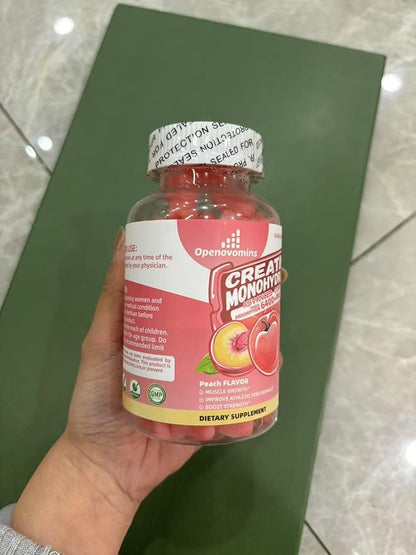 Creatine Monohydrate Gummies Complex for Men & Women -Advanced Formula W/L-Taurine + Vitamin B12, Sugar Free Chewable Supplement,90 Peach Gummies