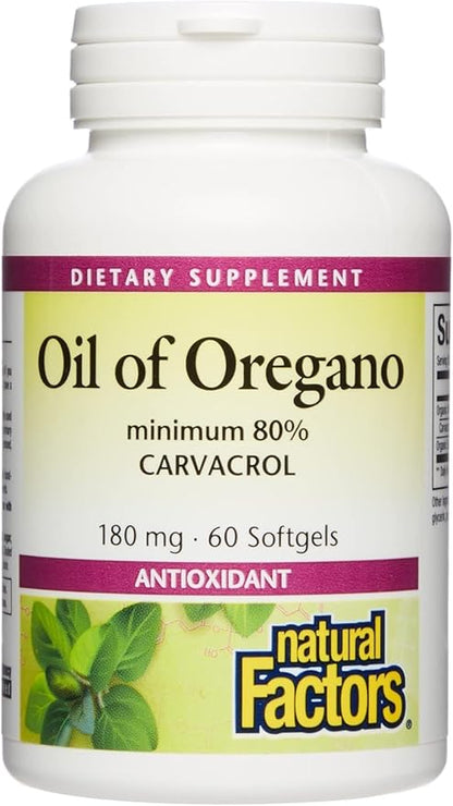 Natural Factors - Oil of Oregano 180mg, With Extra Virgin Olive Oil, 60 Count