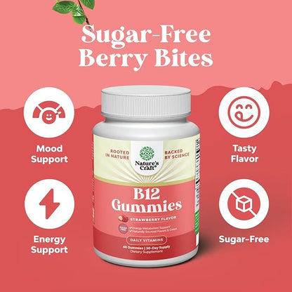 Vitamin B12 Gummies for Adults - Sugar Free Vitamin B12 1000 mcg Chewable Gums for Energy & Mood Support, Immune & Nerves Health - Kosher Non-GMO & Gluten Free Supplement for Women & Men - 60 Count