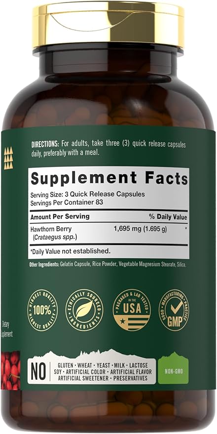 Tahoe Nutritionals Hawthorn Berry Capsules | 1695mg | 250 Capsules | Non-GMO, Gluten Free Extract