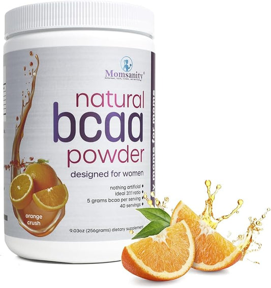BCAA Powder Preworkout for Women - Naturally Sweetened with Stevia, Erythritol, & Monk Fruit + Delicious Recipe Guide PDF | 3:1:1 Ratio of Amino Acids | 40 Servings (Orange Crush)