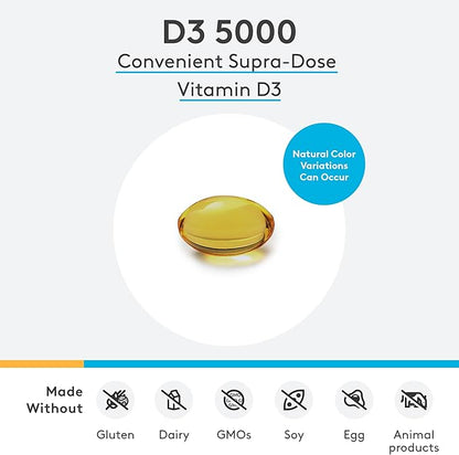 XYMOGEN D3 5000 - Bioavailable Vitamin D3 5000 IU (125 mcg) - High Potency Vitamin D Supplement to Support Immune Health, Bone + Heart Health (60 Softgels)