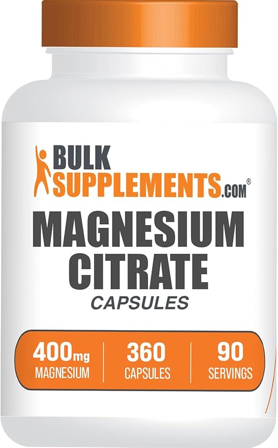 BulkSupplements.com Magnesium Citrate Capsules - Magnesium Supplement, Magnesium Citrate 400mg - Gluten Free, 4 Capsules per Serving, 360 Count (Pack of 1)