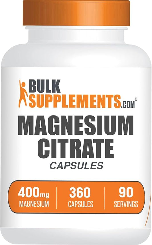 BulkSupplements.com Magnesium Citrate Capsules - Magnesium Supplement, Magnesium Citrate 400mg - Gluten Free, 4 Capsules per Serving, 360 Count (Pack of 1)