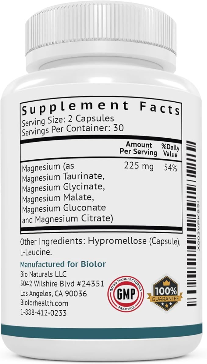 Magnesium Complex Supplement, Full Spectrum Magnesium Blend, Magnesium Glycinate with Malate, Citrate, Taurinate and Gluconate - High Absorption Magnesium Supplement, Magnesium Complex Capsules