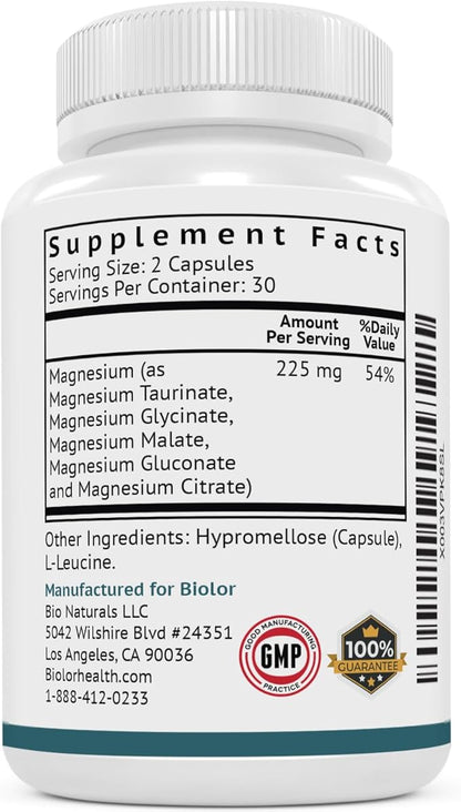 Magnesium Complex Supplement, Full Spectrum Magnesium Blend, Magnesium Glycinate with Malate, Citrate, Taurinate and Gluconate - High Absorption Magnesium Supplement, Magnesium Complex Capsules