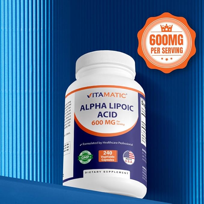 Vitamatic Alpha Lipoic Acid (ALA) 600mg Per Serving - 240 Vegetable Capsules - 120 Servings - Non-GMO & Gluten Free