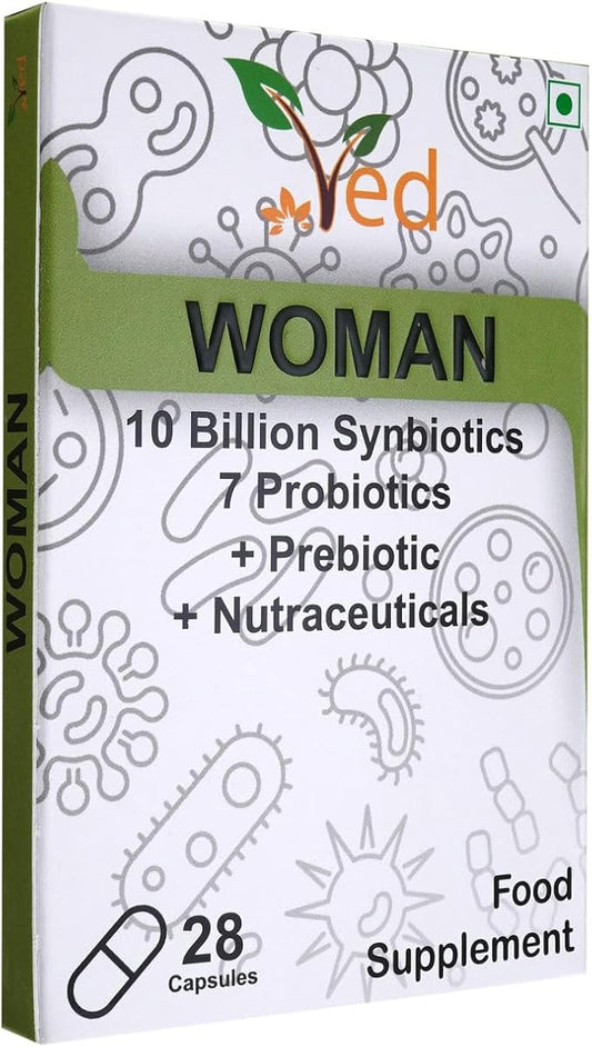 Ved Woman Complex Probiotics and Prebiotics Complex - 10 Billion CFU - 20 Live Bacterial Cultures - 28 Probiotic Complex Capsules for Woman- Lactobacillus crispatus, Silicon Dioxide.